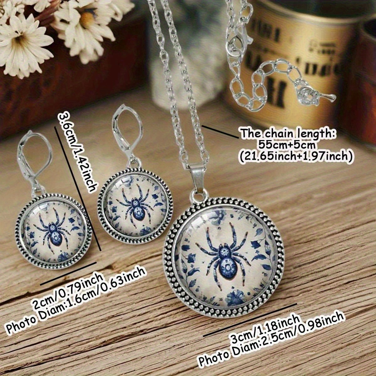 3pc Exquisite Blue and White Porcelain Spider Jewelry Set, Unisex